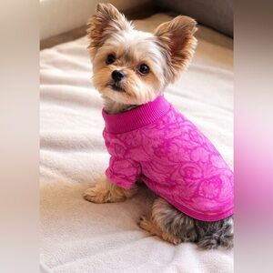 Handcrafted Magenta Damask Dog Sweatshirt | Upcycled One-of-a-Kind | Small